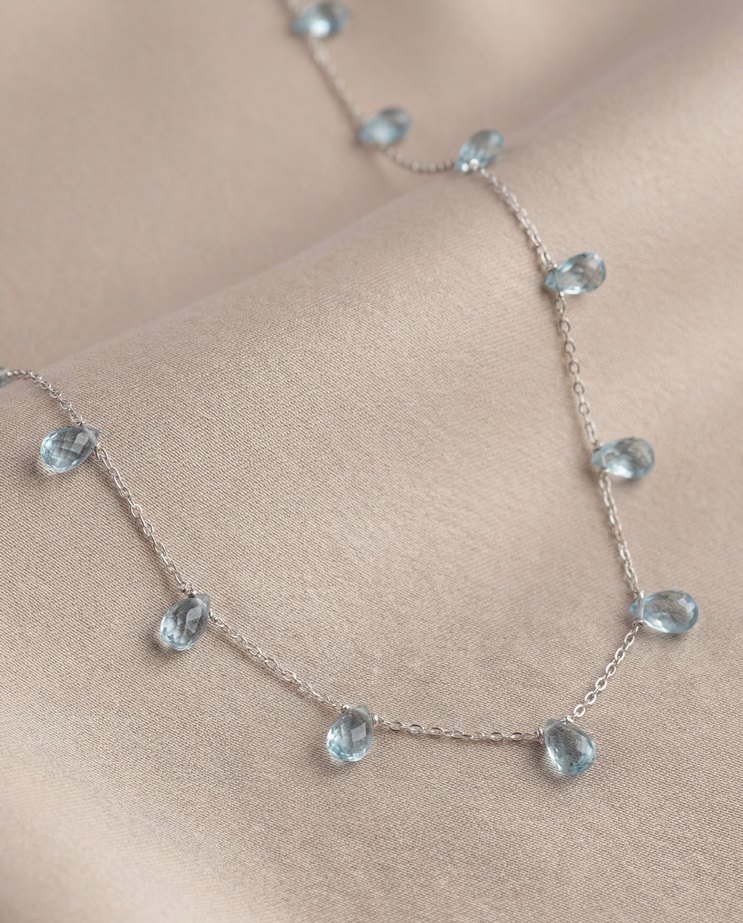 925 Ayar Gümüş Rodyum Kaplama 14 Ct Mavi Topaz Kolye - Görsel 2