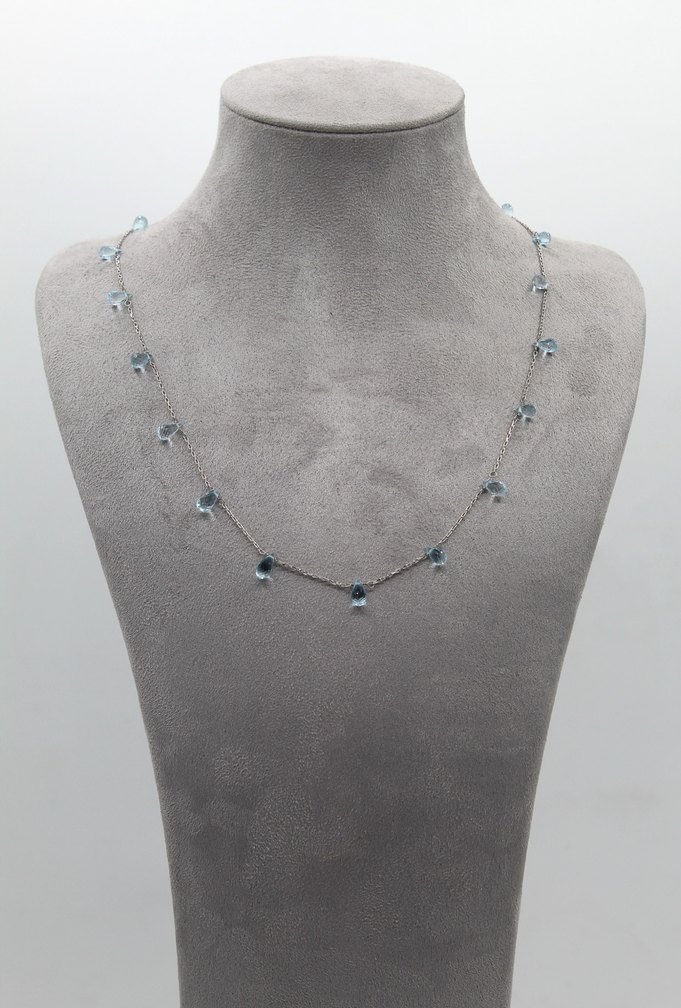 925 Ayar Gümüş Rodyum Kaplama 14 Ct Mavi Topaz Kolye - Görsel 3