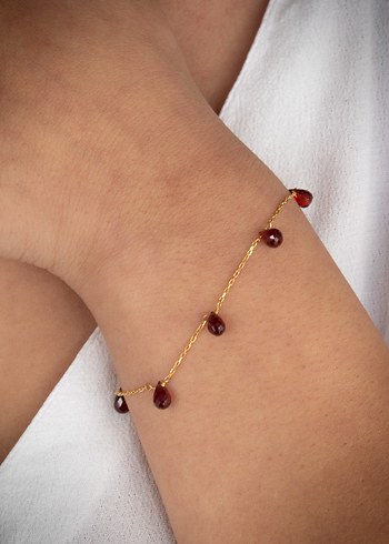 925 Ayar Gümüş Altın Kaplama 18 Ct Granat Taş Set - Görsel 3