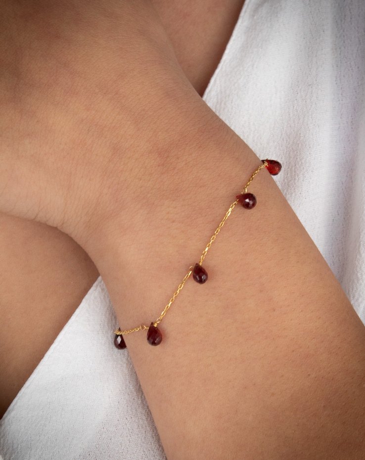 925 Ayar Gümüş Altın Kaplama 18 Ct Granat Taş Set - Görsel 3