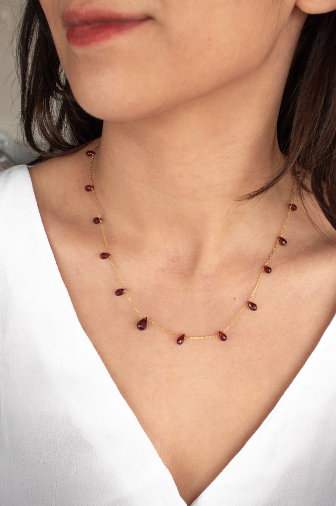 925 Ayar Gümüş Altın Kaplama 18 Ct Granat Taş Set - Görsel 2