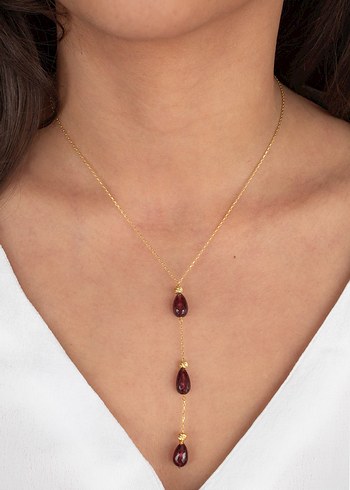 925 Ayar Gümüş Altın Kaplama 10 Ct Garnet Sallantılı Set - Görsel 2