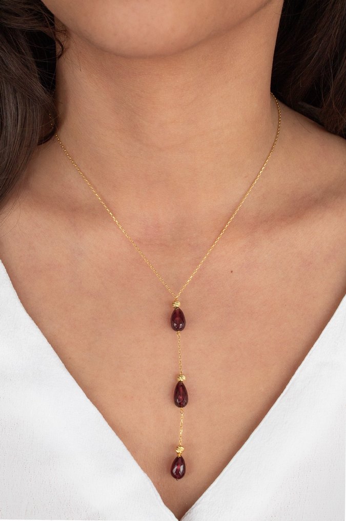 925 Ayar Gümüş Altın Kaplama 10 Ct Garnet Sallantılı Set - Görsel 2