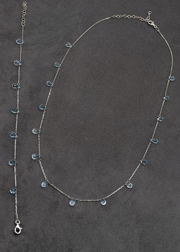 925 Ayar Gümüş Rodyum Kaplama 17 Ct Blue Topaz Set - Görsel 2