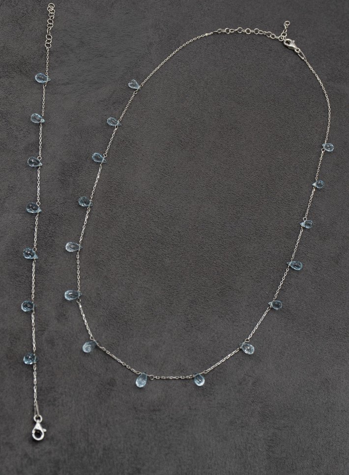 925 Ayar Gümüş Rodyum Kaplama 17 Ct Blue Topaz Set - Görsel 2