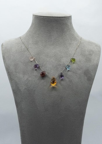 925 Ayar Gümüş Rodyum Kaplama 18 Ct Multi Renkli Kolye - Görsel 2