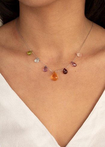 925 Ayar Gümüş Rodyum Kaplama 18 Ct Multi Renkli Kolye - Görsel 3