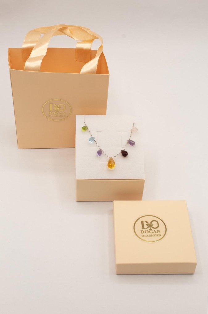 925 Ayar Gümüş Rodyum Kaplama 18 Ct Multi Renkli Kolye - Görsel 4