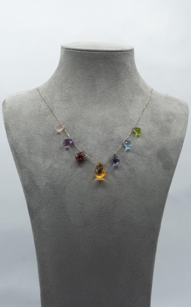 925 Ayar Gümüş Rodyum Kaplama 18 Ct Multi Renkli Kolye - Görsel 2