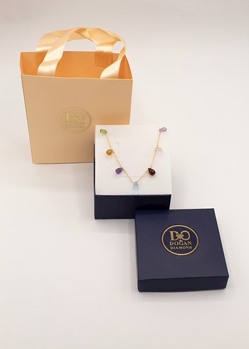 925 Ayar Gümüş Altın Kaplama 18 Ct Multi Stone Renkli Kolye - Görsel 4