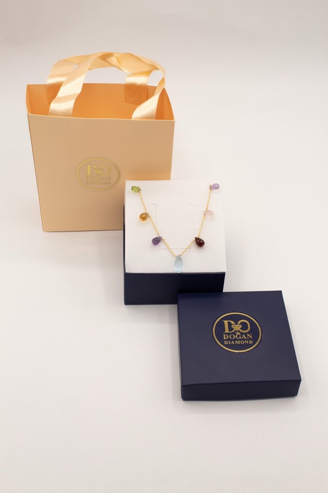 925 Ayar Gümüş Altın Kaplama 18 Ct Multi Stone Renkli Kolye - Görsel 4