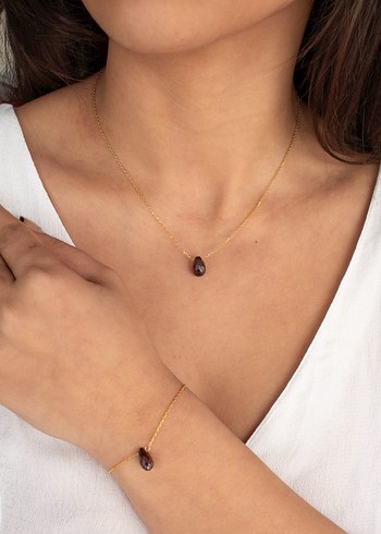 925 Ayar Gümüş Altın Kaplama 6Ct Garnet Set - Görsel 2