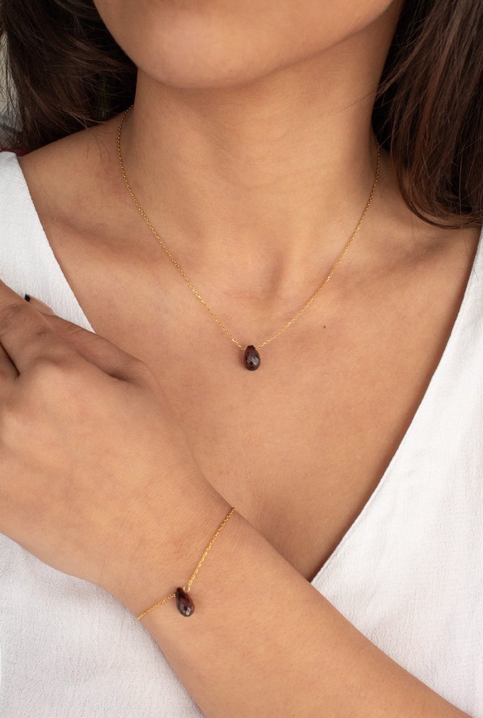 925 Ayar Gümüş Altın Kaplama 6Ct Garnet Set - Görsel 2