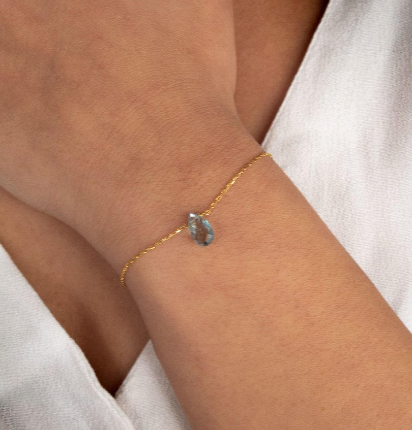 925 Ayar Gümüş Altın Kaplama 6 Ct Mavi Topaz Set - Görsel 4