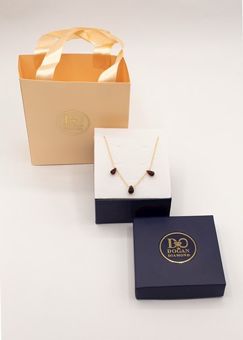 925 Ayar Gümüş Altın Kaplama 6Ct Garnet Kolye - Görsel 5