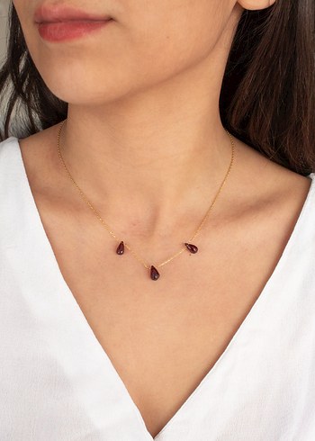 925 Ayar Gümüş Altın Kaplama 6Ct Garnet Kolye - Görsel 2