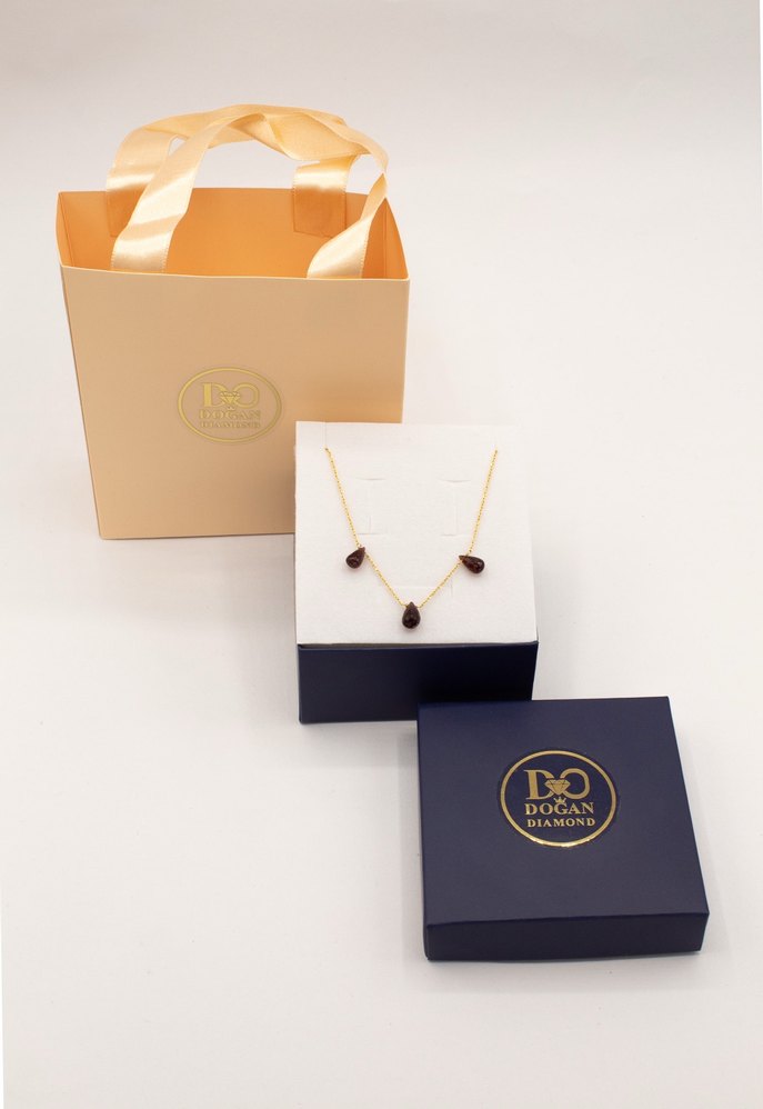 925 Ayar Gümüş Altın Kaplama 6Ct Garnet Kolye - Görsel 5