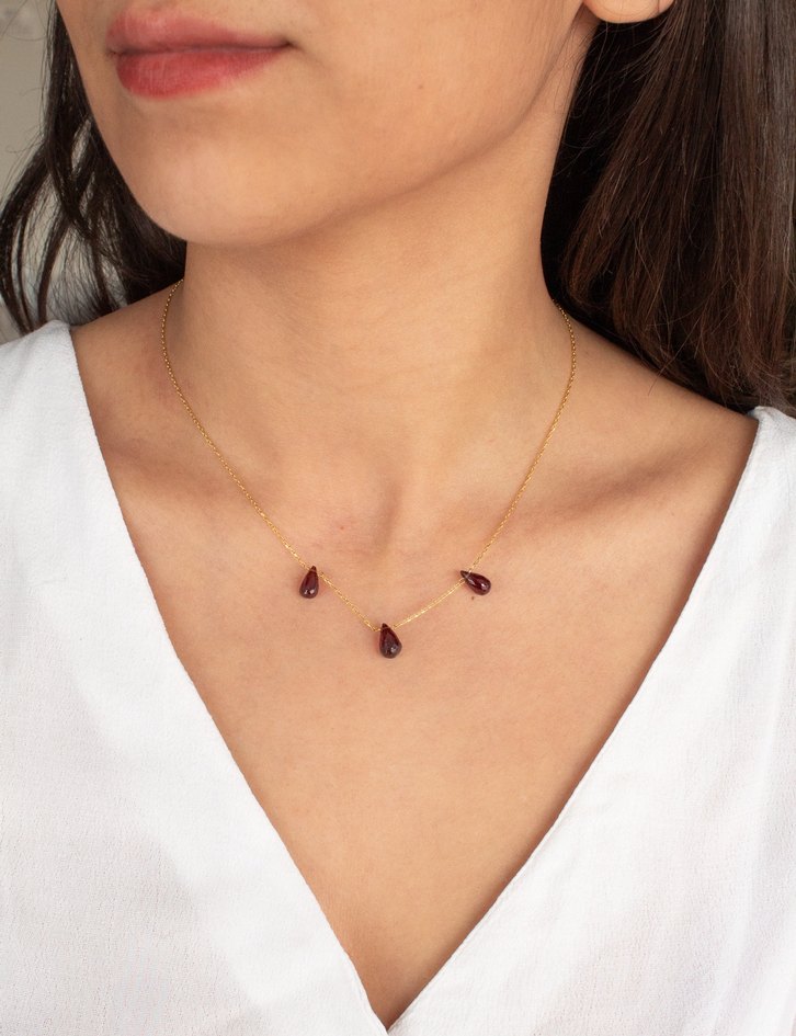 925 Ayar Gümüş Altın Kaplama 6Ct Garnet Kolye - Görsel 2