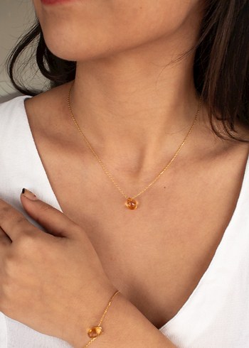 925 Ayar Gümüş Altın Kaplama 6 Ct Sitrin Set - Görsel 3