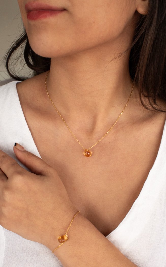 925 Ayar Gümüş Altın Kaplama 6 Ct Sitrin Set - Görsel 3