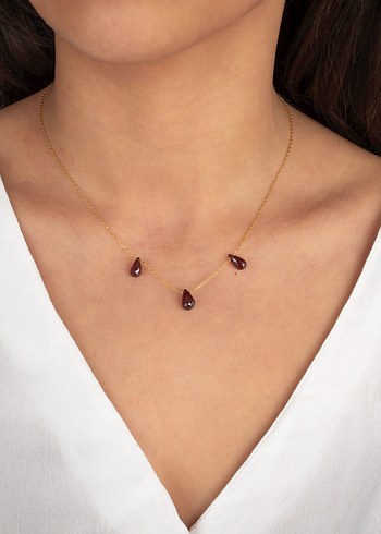 925 Ayar Gümüş Altın Kaplama 11Ct Garnet Set - Görsel 3
