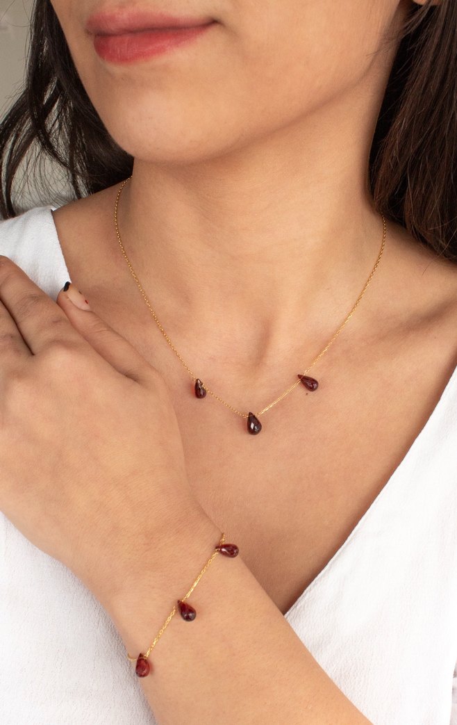 925 Ayar Gümüş Altın Kaplama 11Ct Garnet Set - Görsel 2