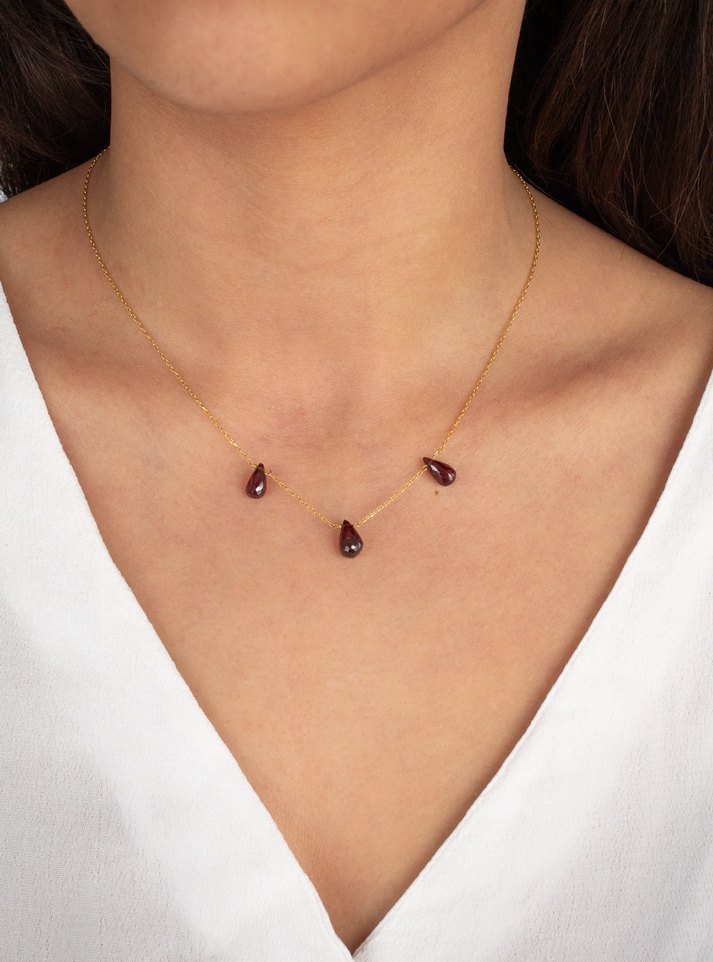 925 Ayar Gümüş Altın Kaplama 11Ct Garnet Set - Görsel 3