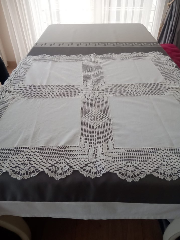 Dantel Detaylı Beyaz Yuvarlak Masa Örtüsü - Görsel 2