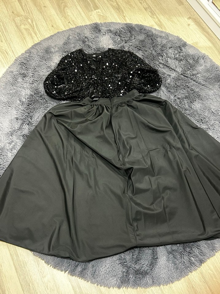 Siyah Uzun Kadın Etek, Kürk Detaylı, Gevşek Kesim - Görsel 2