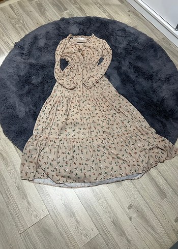 Bej Desenli Uzun Bohem Elbise - Görsel 2