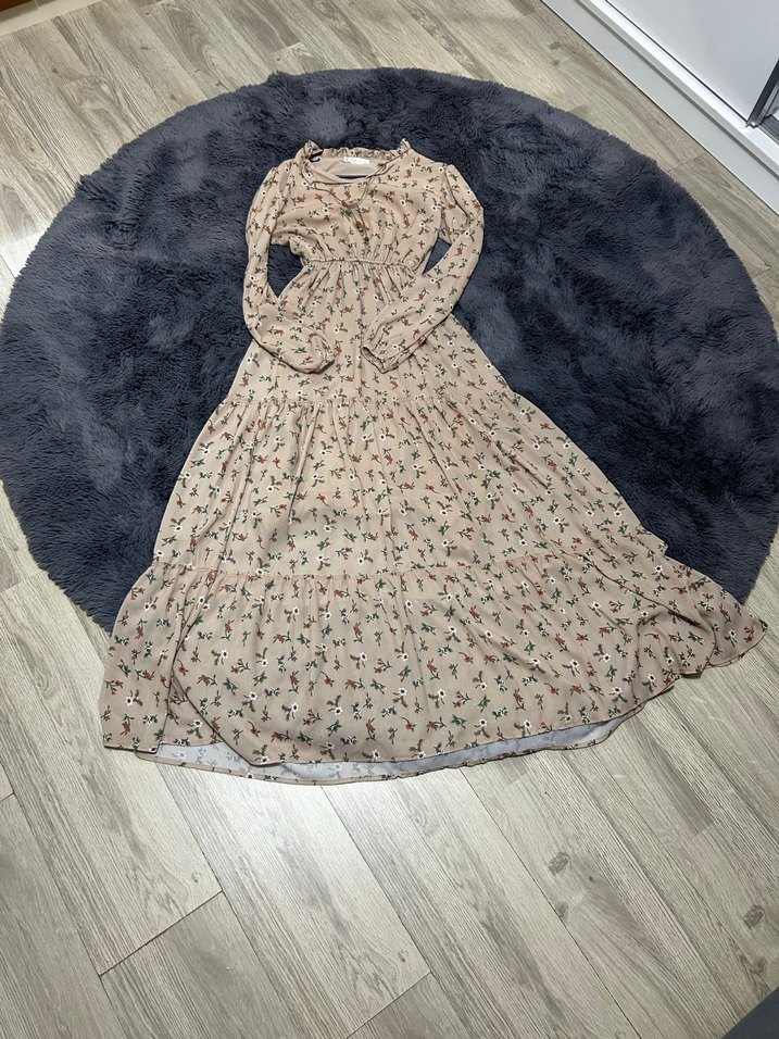 Bej Desenli Uzun Bohem Elbise - Görsel 2