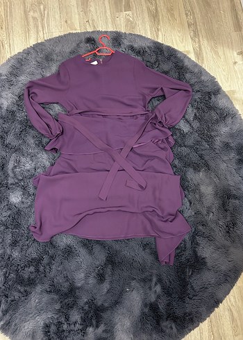 Mor Uzun Kollu Drapeli Kadın Elbise - Görsel 2