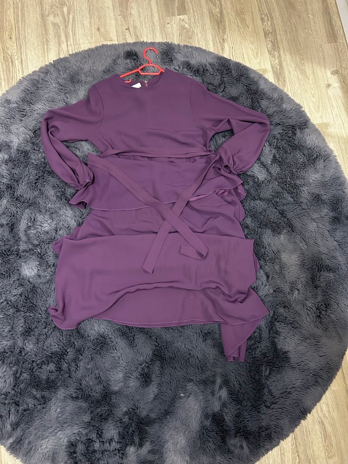 Mor Uzun Kollu Drapeli Kadın Elbise - Görsel 2