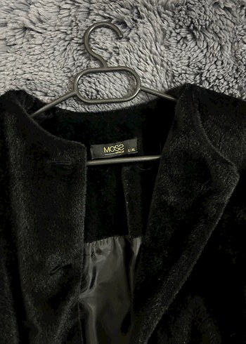 Siyah Tüylü Süet Midi Hamile Kaban - Görsel 3