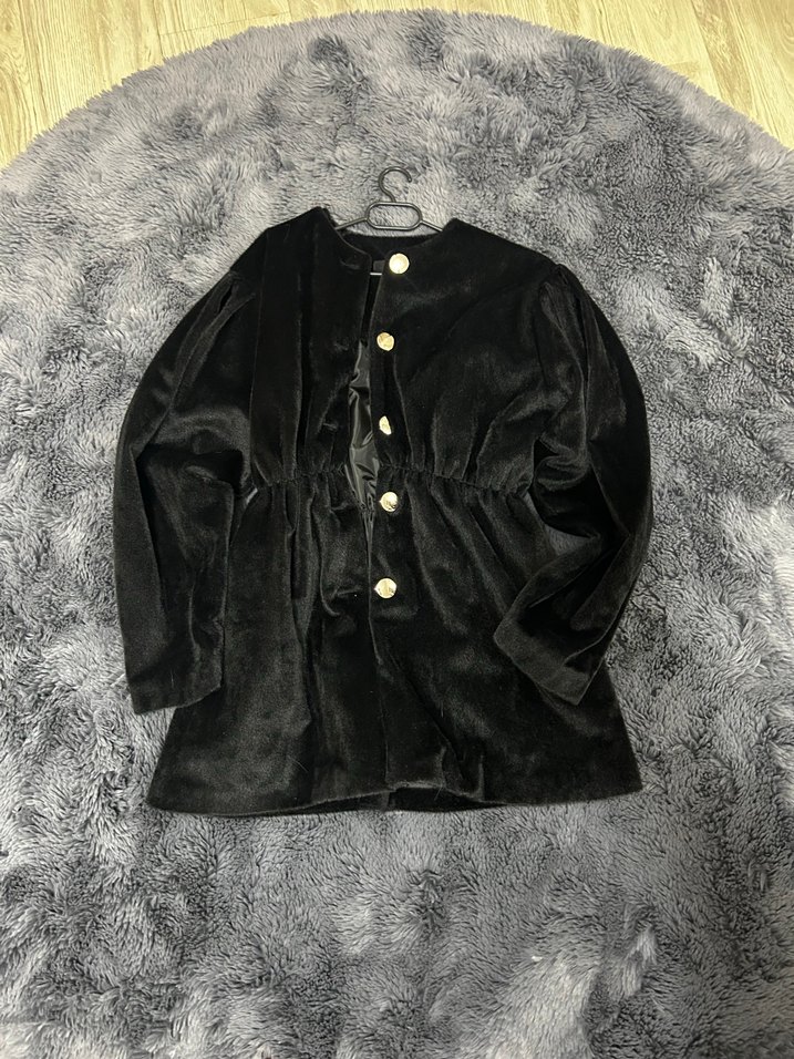 Siyah Tüylü Süet Midi Hamile Kaban - Görsel 2