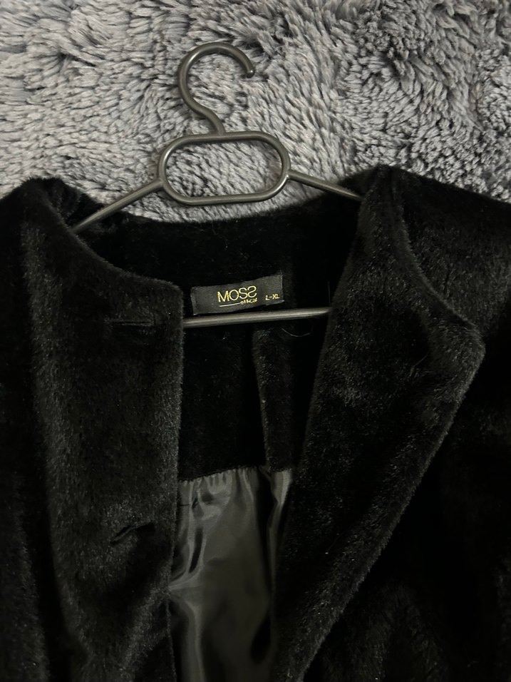 Siyah Tüylü Süet Midi Hamile Kaban - Görsel 3