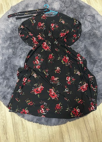 Çiçek Desenli Siyah Uzun Bohem Kadın Elbise - Görsel 2