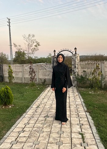 s Beden Uzun Siyah Gotik Drape Detaylı Kadın Abiye