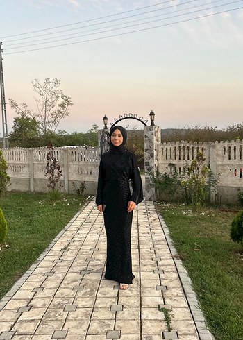 Uzun Siyah Gotik Drape Detaylı Kadın Abiye - Görsel 3