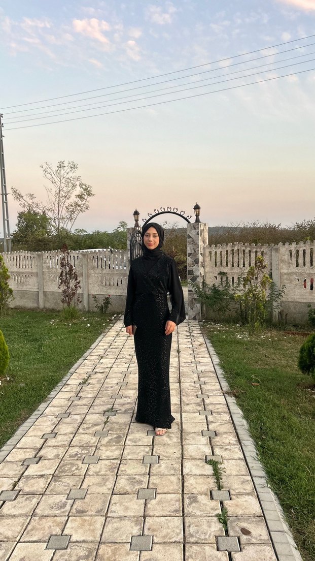 Uzun Siyah Gotik Drape Detaylı Kadın Abiye - Görsel 3