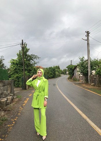 Uzun Kesim Yeşil Kadın Takım Elbise - Görsel 7