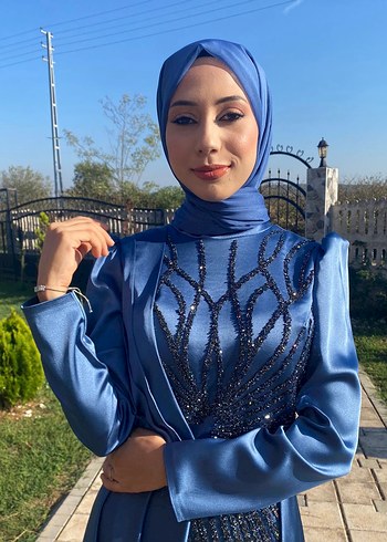 Mavi Drapeli Uzun Abiye Elbise - Görsel 8