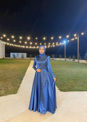 Mavi Drapeli Uzun Abiye Elbise - Görsel 3