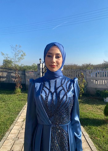 Mavi Drapeli Uzun Abiye Elbise - Görsel 9