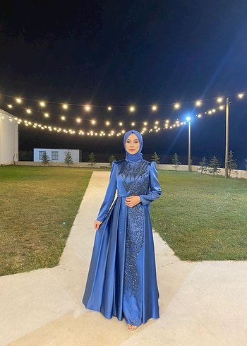 Mavi Drapeli Uzun Abiye Elbise - Görsel 4