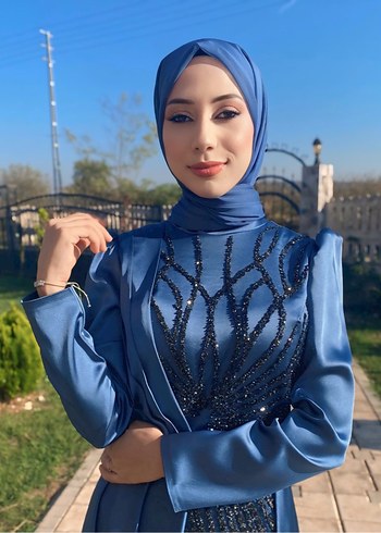 Mavi Drapeli Uzun Abiye Elbise - Görsel 6