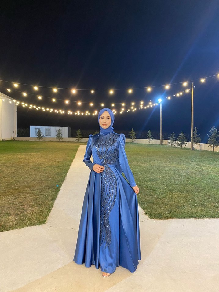 Mavi Drapeli Uzun Abiye Elbise - Görsel 3