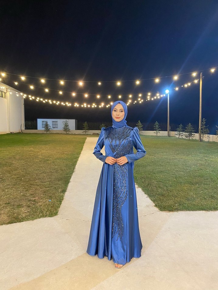 Mavi Drapeli Uzun Abiye Elbise - Görsel 2