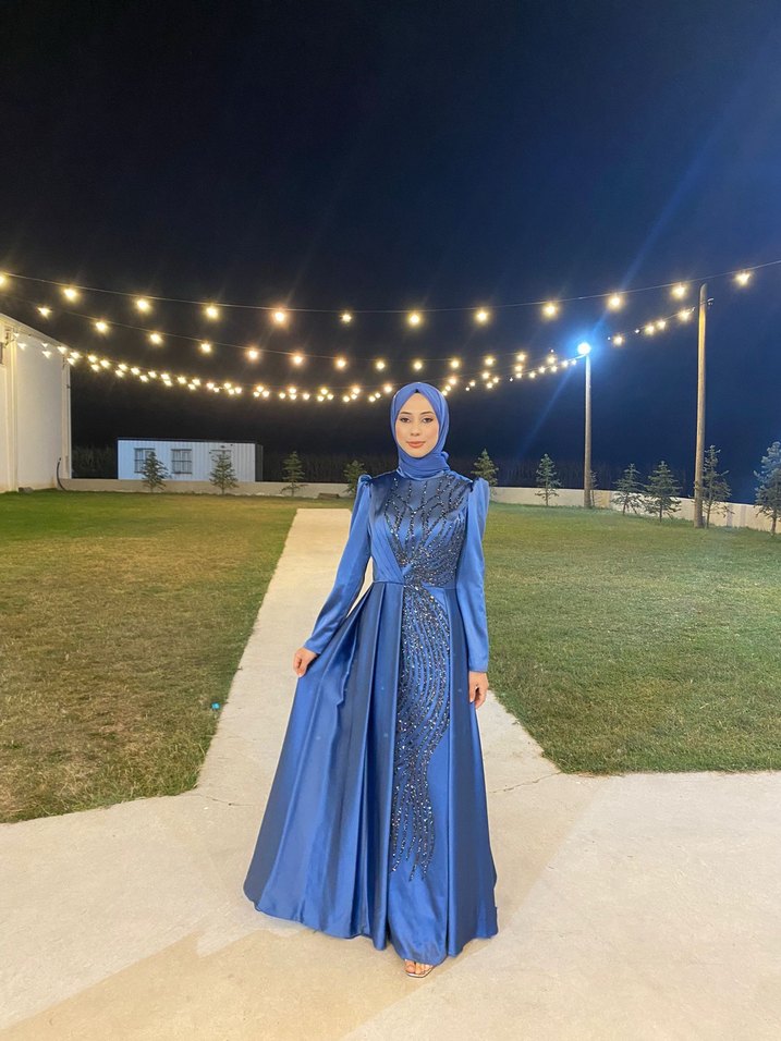 Mavi Drapeli Uzun Abiye Elbise - Görsel 5