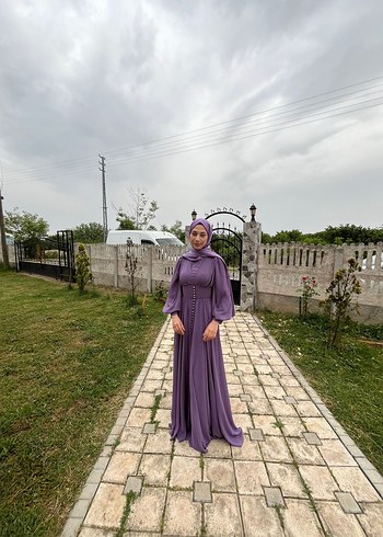 Uzun Mor Bohem Drapeli Abiye Elbise - Görsel 4
